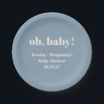 Assiettes En Carton Moderne Cute Dusty Blue Baby shower Nom personnali<br><div class="desc">Moderne Cute Dusty Baby shower Bleu Personnalisé Nom Plaques Papier</div>