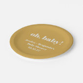 Assiettes En Carton Moderne Cute Dusty Jaune Baby shower Nom personnal (Angle)