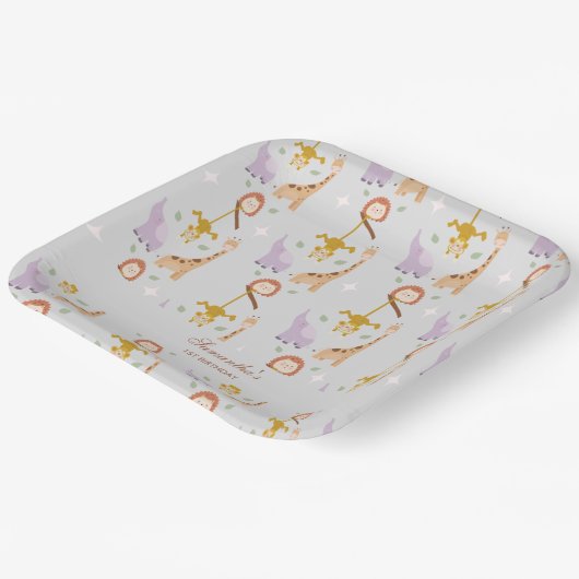 Assiettes En Carton Moderne Cute Wild One Safari Animaux Anniversaire (Angulaire)