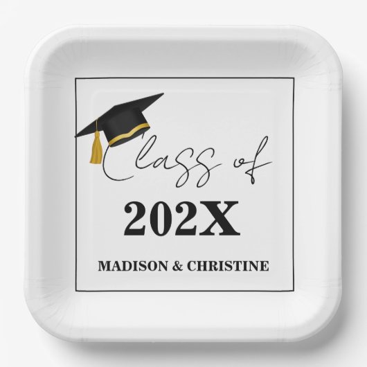 Assiettes En Carton Moderne Décontracté Script Twin Graduation Party (Recto)