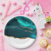 Assiettes En Carton Moderne Design Turquoise & Or Agate sur blanc (Fête)