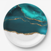Assiettes En Carton Moderne Design Turquoise & Or Agate sur blanc (Devant)