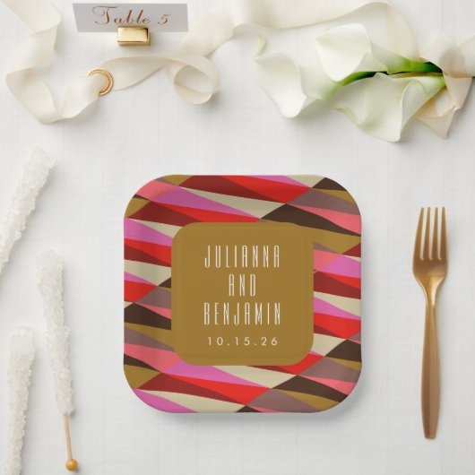 Assiettes En Carton Moderne Elégant Art Déco Mariage géométrique perso (Mariage)