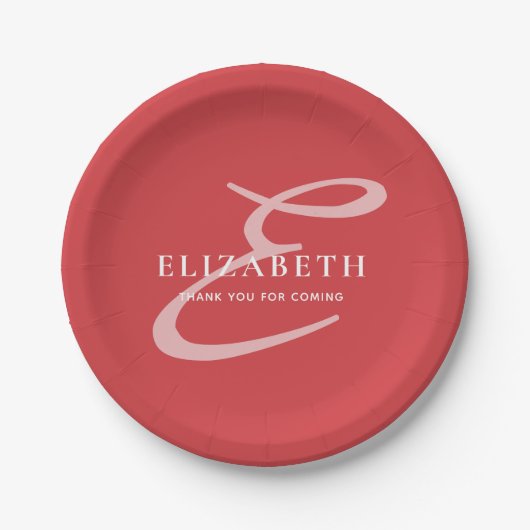 Assiettes En Carton Moderne Elegant Chic Monogramme Nom Merci (Devant)