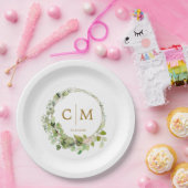 Assiettes En Carton Moderne, élégant monogramme, mariage eucalyptus (Fête)