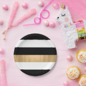 Assiettes En Carton Moderne Elegant noir, blanc et or rayé (Fête)