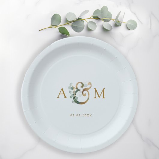 Assiettes En Carton Moderne et élégant mariage à l'eucalyptus