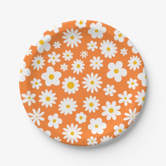 Assiettes En Carton Moderne Flat Graphic Daisy Orange (Devant)