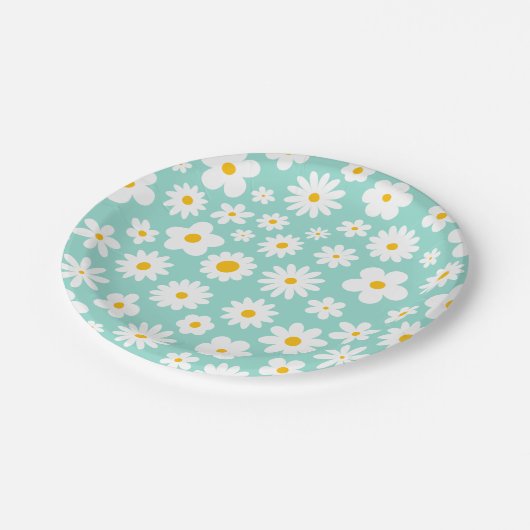 Assiettes En Carton Moderne Flat Graphic Daisy Robin's Egg Blue (Angle)