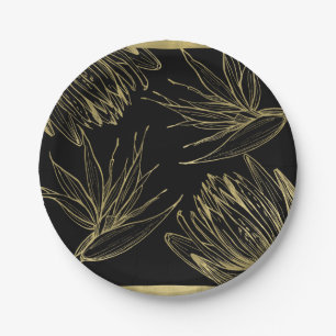 Assiettes En Carton Moderne Glam Or & Noir Botanique Floral Tropical