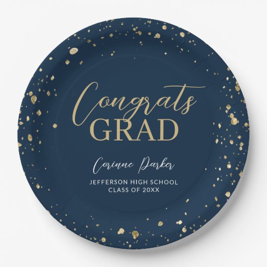 Assiettes En Carton Moderne Glitz Graduation personnalisée (Devant)