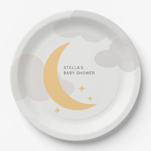 Assiettes En Carton Moderne Graphisme Lune Étoiles Nuages Baby shower (Devant)