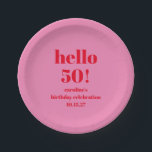 Assiettes En Carton Moderne Gras brillant rose rouge 50e anniversaire<br><div class="desc">Plaques de papier personnalisées modernes Gras brillant rose 50e anniversaire. Tout le texte est modifiable de sorte qu'il puisse être utilisé pour n'importe quel âge.</div>