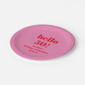 Assiettes En Carton Moderne Gras brillant rose rouge 50e anniversaire (Angle)