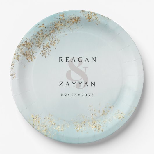 Assiettes En Carton Moderne Luxe Gold Flecks Turquoise Mist Mariage (Devant)