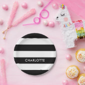 Assiettes En Carton Moderne Luxe noir et blanc rayures motif (Fête)