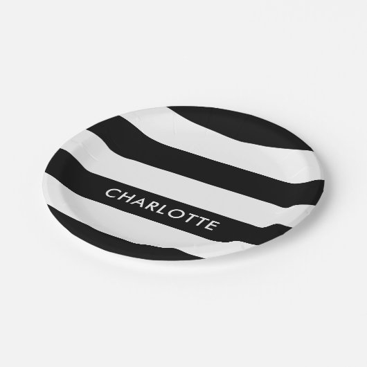 Assiettes En Carton Moderne Luxe noir et blanc rayures motif (Angle)