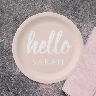 Assiettes En Carton Moderne Minimal Pastel Rose Bonjour Et Vous Nom