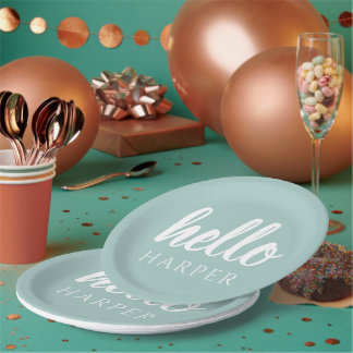 Assiettes En Carton Moderne Minimale Vert Et Blanc Bonjour Et Vous Nom
