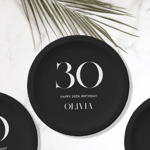 Assiettes En Carton Moderne minimaliste noir et blanc 30e anniversaire