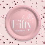 Assiettes En Carton Moderne minimaliste rose girly simple 50e annivers<br><div class="desc">Typographie minimaliste moderne simple rose girly et blanc déco de fête de 50e anniversaire de la décoration de bureau favoriser plaque de papier. Une collection contemporaine.</div>