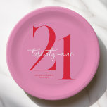Assiettes En Carton Moderne minimaliste rose rouge 21e anniversaire<br><div class="desc">Plaques de papier minimaliste moderne de 21e anniversaire avec design simple avec typographie chic et script élégant.</div>