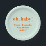 Assiettes En Carton Moderne Mint Mint Orange Baby shower Nom personnal<br><div class="desc">Monnaie Moderne Baby shower Orange Personnalisé Nom Plaques Papier</div>