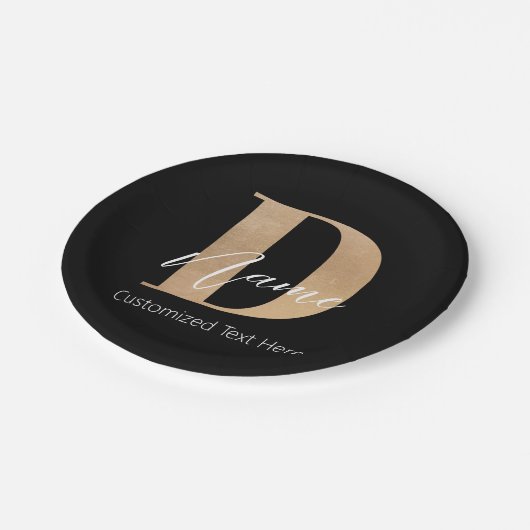 Assiettes En Carton Moderne Monogramme Initiale D & Nom Personnalisé (Angle)