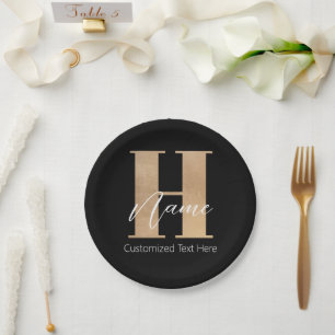 Assiettes En Carton Moderne Monogramme Initiale H & Nom Personnalisé