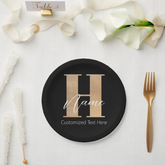Assiettes En Carton Moderne Monogramme Initiale H & Nom Personnalisé (Mariage)