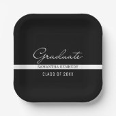 Assiettes En Carton Moderne Noir et Blanc 2025 Graduation (Recto)