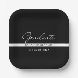 Assiettes En Carton Moderne Noir et Blanc 2025 Graduation