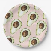 Assiettes En Carton Moderne Pastel Rose Et Vert Motif Avocado (Devant)