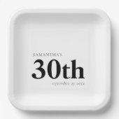 Assiettes En Carton Moderne Personnalisé Gras Texte Noir 30ème Nom Dat (Recto)