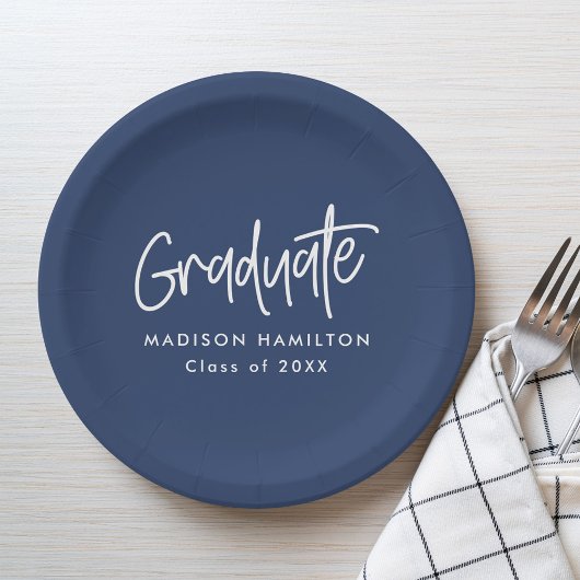 Assiettes En Carton Moderne Preppy Script Marine Graduation