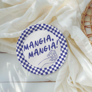 Assiettes En Carton Moderne Retro Bleu Italien Pizzeria Pizza Party