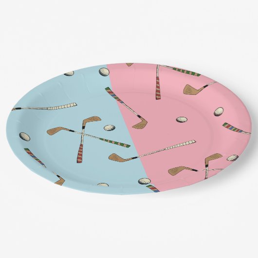 Assiettes En Carton Moderne Retro Golf Golfer Motif bleu rose (Angle)