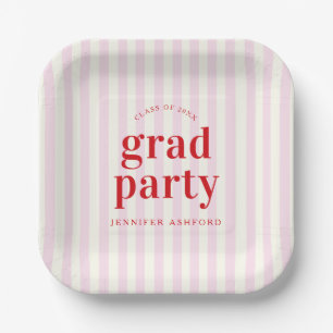 Assiettes En Carton Moderne Retro Red & Pink Stripes Graduation Party