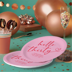 Assiettes En Carton Moderne Rose et Rouge Bonjour 30e Anniversaire
