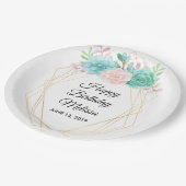 Assiettes En Carton Moderne rose et vert Succulents Aquarelle Annivers (Angle)