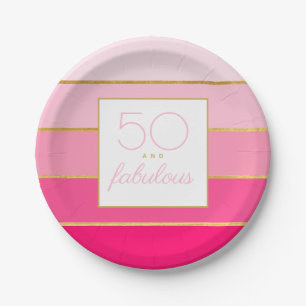 Assiettes En Carton Moderne rose vif et or 50 ans et magnifique annive
