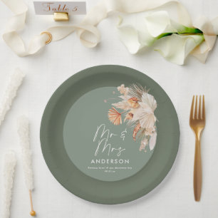 Assiettes En Carton moderne sauge vert bohème pampas herbe M & Mme