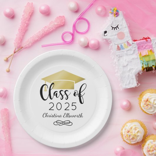 Assiettes En Carton Moderne Script Gold 2025 Graduation personnalisée (Fête)