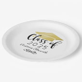 Assiettes En Carton Moderne Script Gold 2025 Graduation personnalisée (Angle)