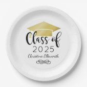 Assiettes En Carton Moderne Script Gold 2025 Graduation personnalisée (Devant)