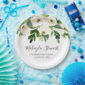 Assiettes En Carton Moderne Simple Blanc Floral Élégant Graduation (Fête)