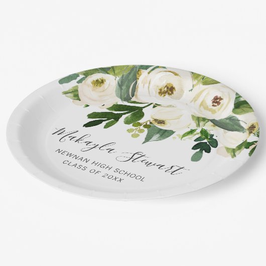 Assiettes En Carton Moderne Simple Blanc Floral Élégant Graduation (Angle)