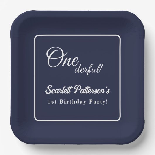 Assiettes En Carton Moderne Simple Marine Bleu Blanc Élégant 1er anniv (Recto)