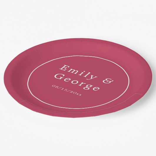 Assiettes En Carton Moderne Simple Script Viva Magenta Mariage élégant (Angle)
