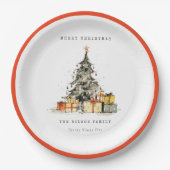 Assiettes En Carton Moderne Sketchy Noël Arbre Cadeaux Photo (Devant)